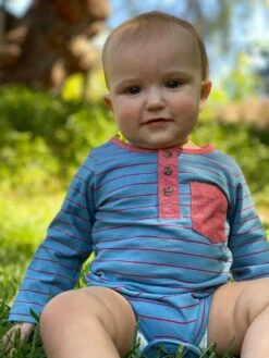 Blue/red Stripe Henley Onesie -Me & Henry IMG 4947