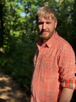 Mens Atwood Woven Shirt Unlined Rust Micro Plaid -Me & Henry IMG 50782