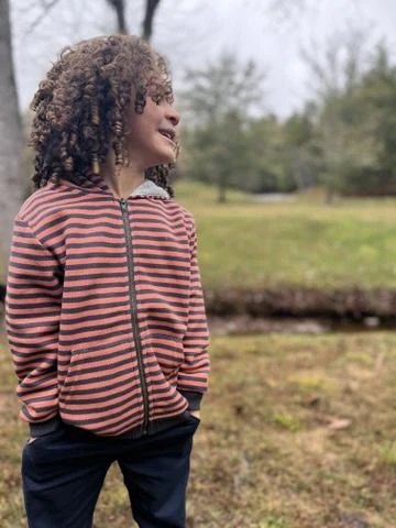 PARSONS Pumpkin/Brown Pique Stripe Zipped Hooded Top 2 PARSONS Pumpkin/Brown Pique Stripe Zipped Hooded Top - Image 2