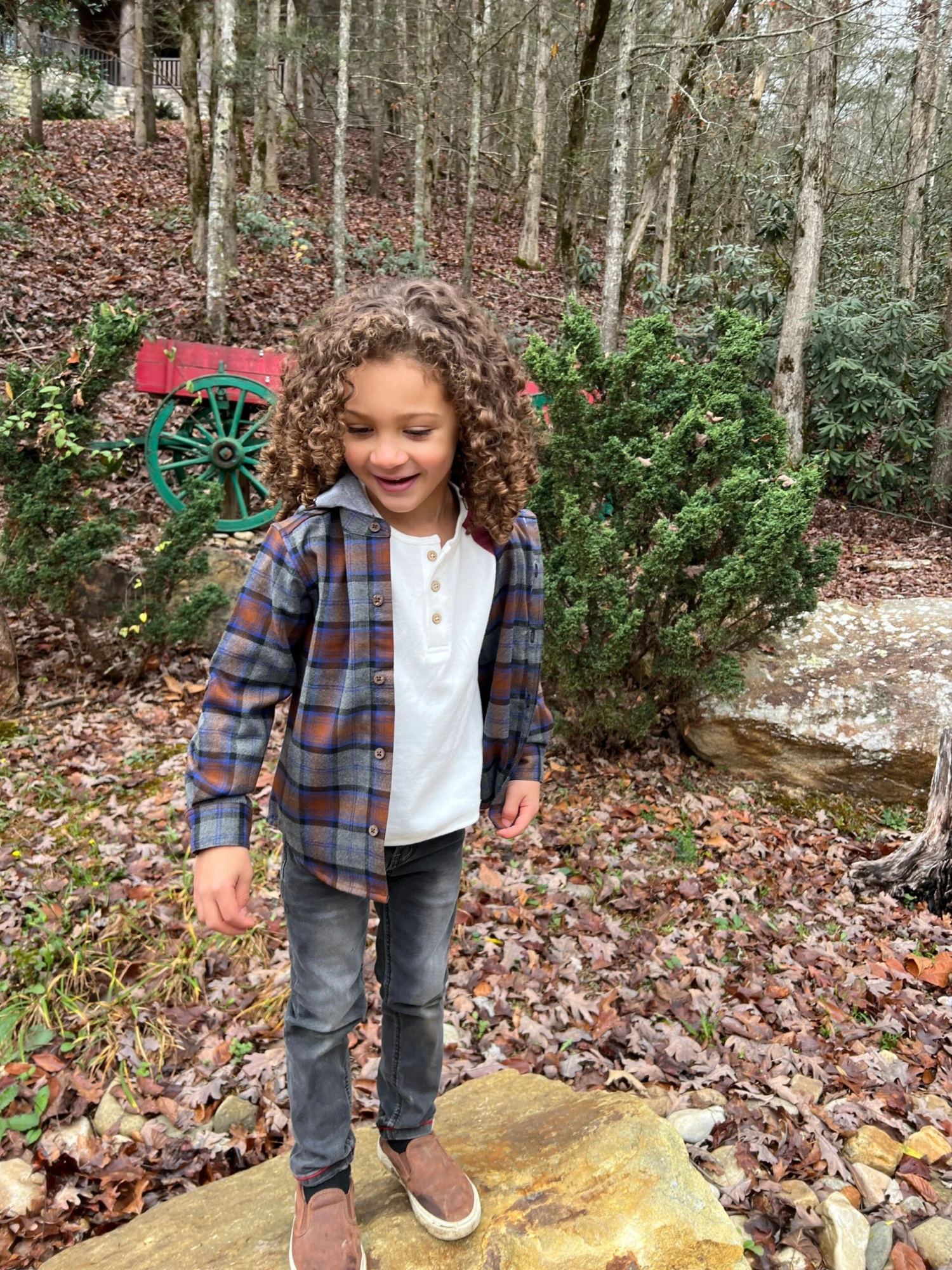 ERIN Brown/Grey/Blue Plaid Hooded Woven Shirt 2 ERIN Brown/Grey/Blue Plaid Hooded Woven Shirt - Image 2