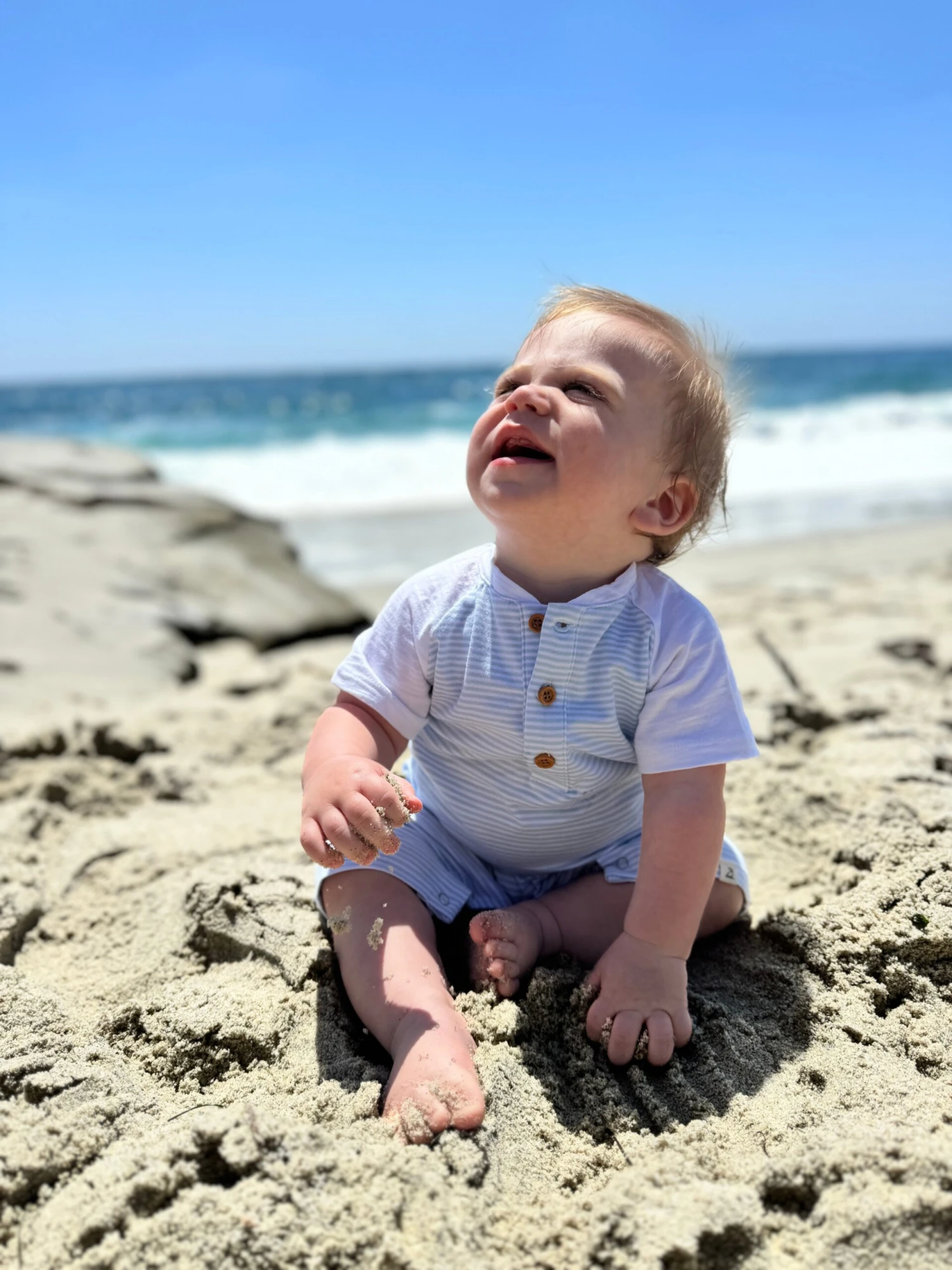 AFLOAT Blue/White Stripe Raglan Romper 3 AFLOAT Blue/White Stripe Raglan Romper - Image 3