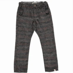 Grey Plaid Woven Pants With Suspenders