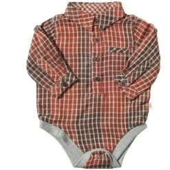 JASPER Rust Plaid Woven Onesie