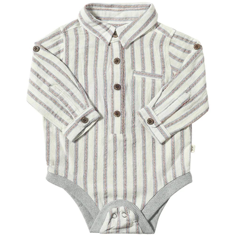 JASPER Blue/Cream Stripe Woven Onesie 1 JASPER Blue/Cream Stripe Woven Onesie