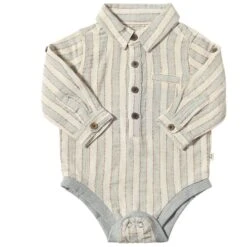 JASPER Grey/Cream Stripe Woven Onesie