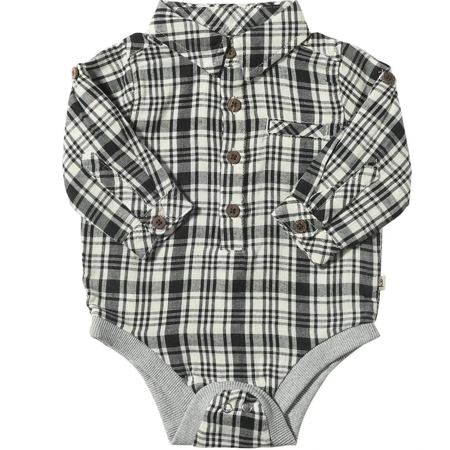 JASPER Black/White Plaid Woven Onesie 1 JASPER Black/White Plaid Woven Onesie