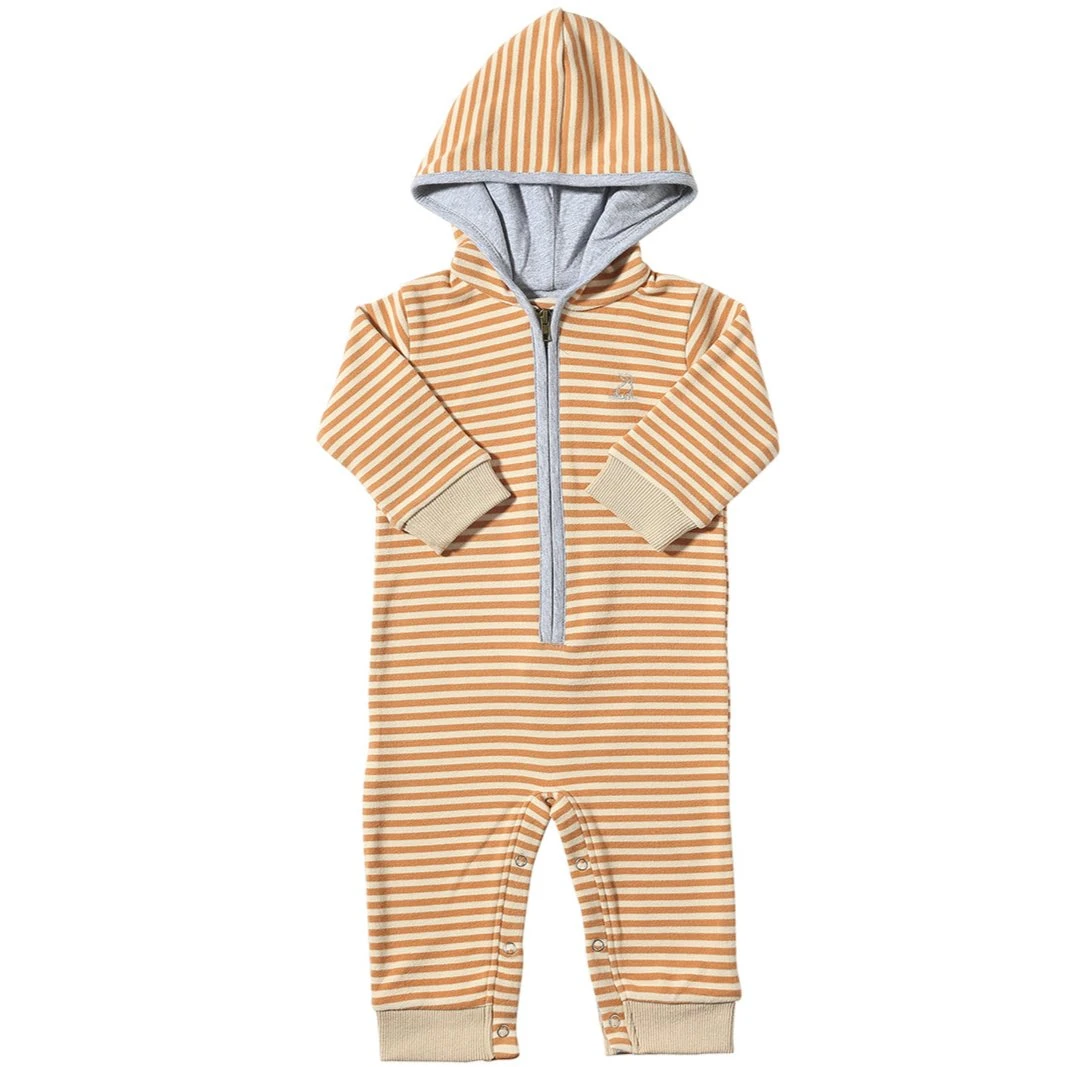BLAINE Orange/Beige Cosy Hooded Romper 1 BLAINE Orange/Beige Cosy Hooded Romper