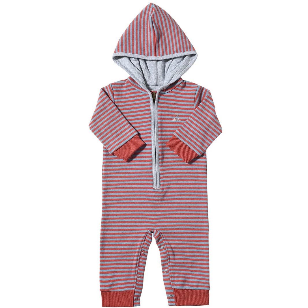 BLAINE Blue/Rust Cosy Hooded Romper 1 BLAINE Blue/Rust Cosy Hooded Romper