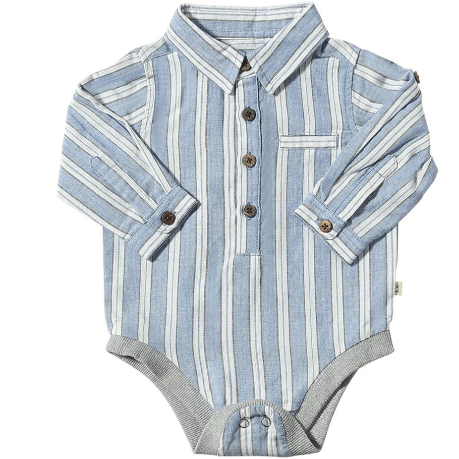 Blue/White Stripe JASPER Woven Onesie 1 Blue/White Stripe JASPER Woven Onesie