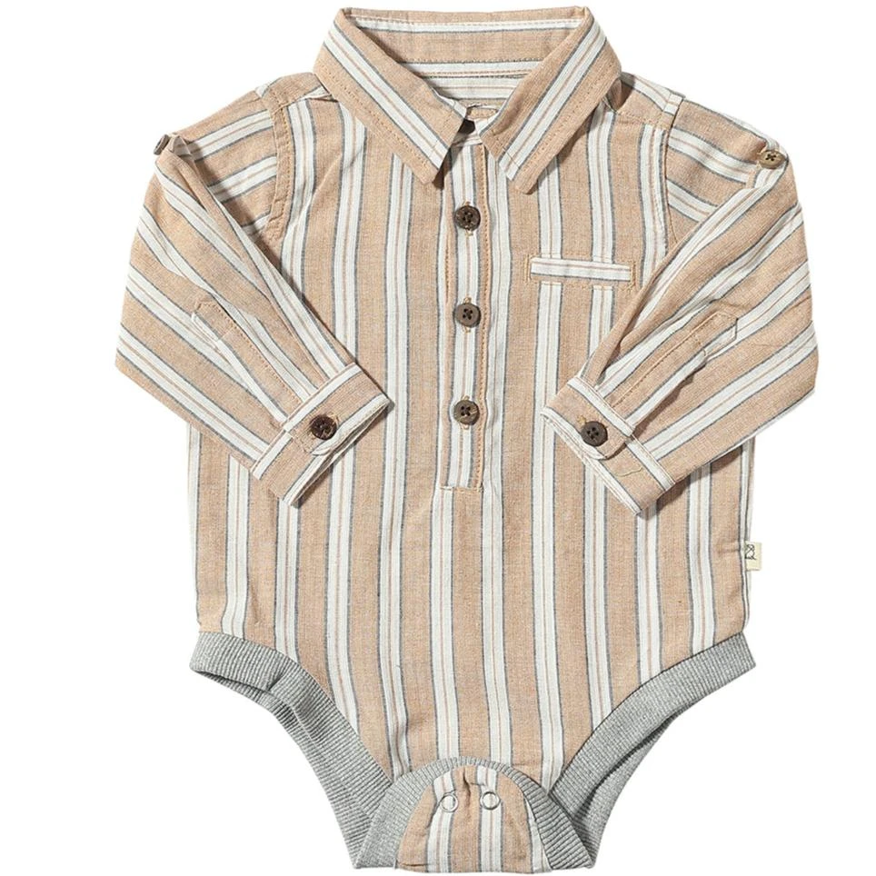 JASPER Beige/White Stripe Woven Onesie 1 JASPER Beige/White Stripe Woven Onesie