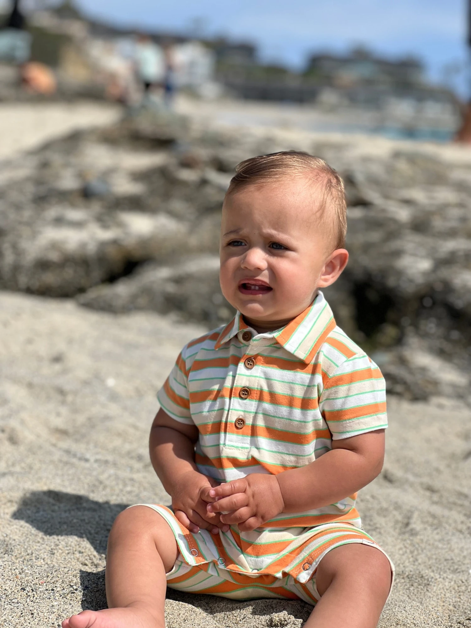 DRIFT Orange/Cream Multi Stripe Polo Romper 2 DRIFT Orange/Cream Multi Stripe Polo Romper - Image 2