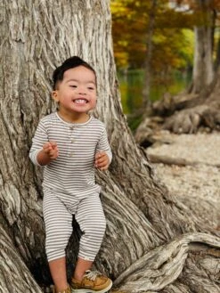 MASON Taupe/White Stripe Romper -Me & Henry hb1326c 2 16e68eac 67d2 4cdc a7e4 4f67e7828e91