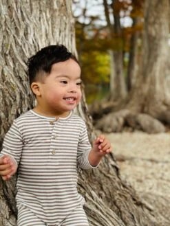 MASON Taupe/White Stripe Romper -Me & Henry hb1326c 3 9071e6a9 8bb7 42b8 af82 f1ff9d5340cf