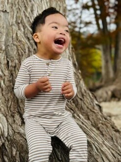 MASON Taupe/White Stripe Romper -Me & Henry hb1326c 5 8316c592 2f56 46e7 9a56 a8e0b4428f56