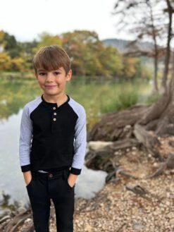 LUGOFF Black/Grey Raglan Henley -Me & Henry hb1372e 6