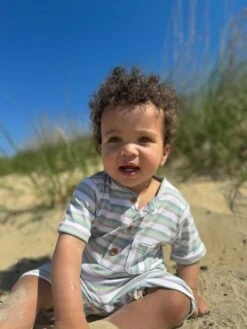 CAMBORNE Blue/Grey/Yellow Multi Striped Ribbed Henley Romper 6 CAMBORNE Blue/Grey/Yellow Multi Striped Ribbed Henley Romper -Me & Henry hb1413j 5