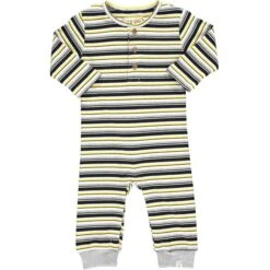 MASON Yellow/black/white Striped Ribbed Romper