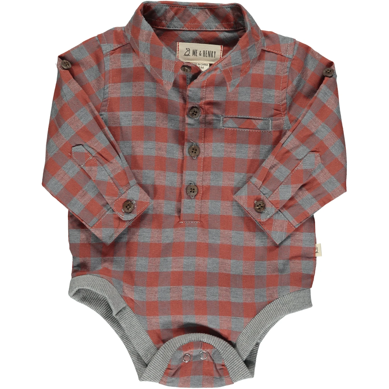 JASPER Grey/Rust Plaid Woven Onesie 1 JASPER Grey/Rust Plaid Woven Onesie